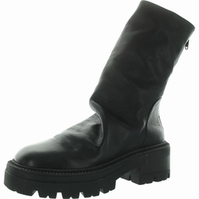 Womens Zipper Leather Mid-Calf Boots natural materials