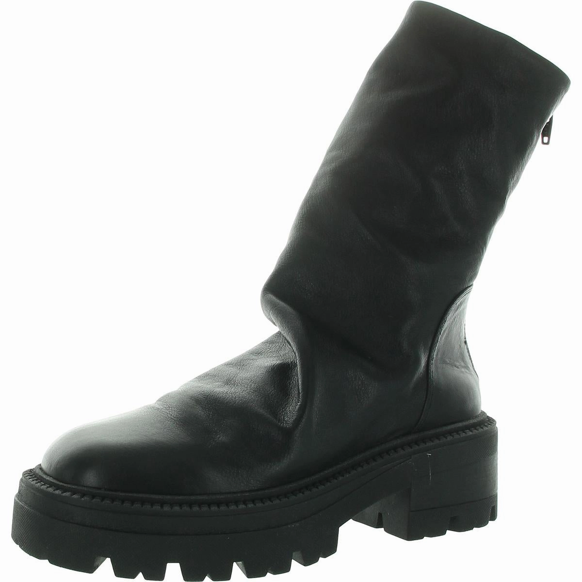 Womens Zipper Leather Mid-Calf Boots natural materials
