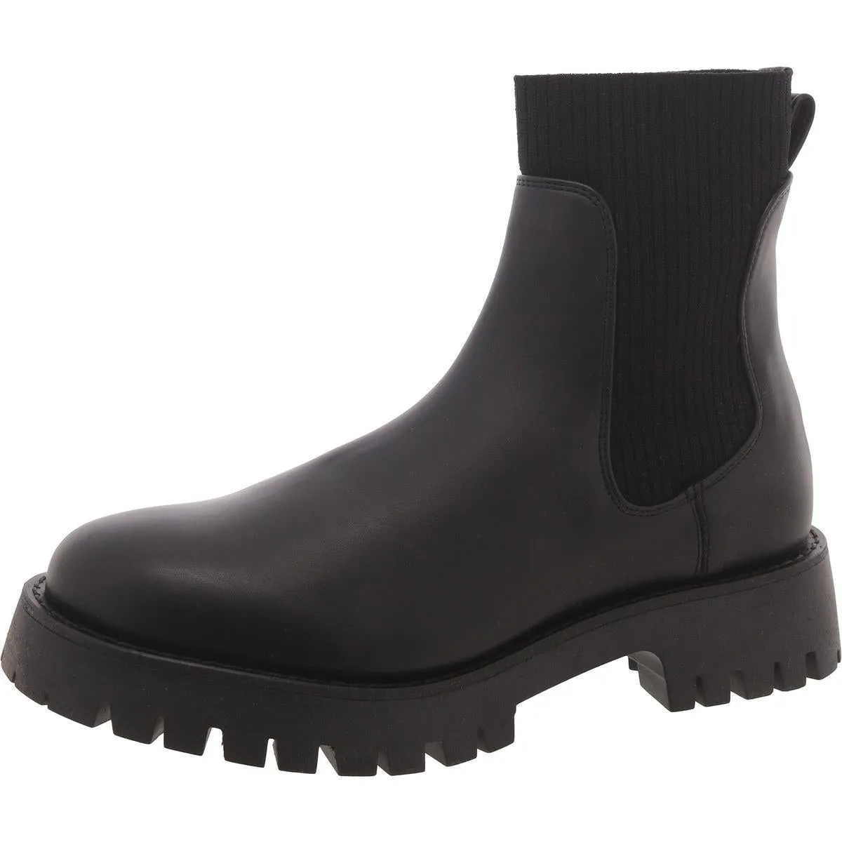 Womens Faux Leather Block Heel Chelsea Boots All Fit Hiking Boots