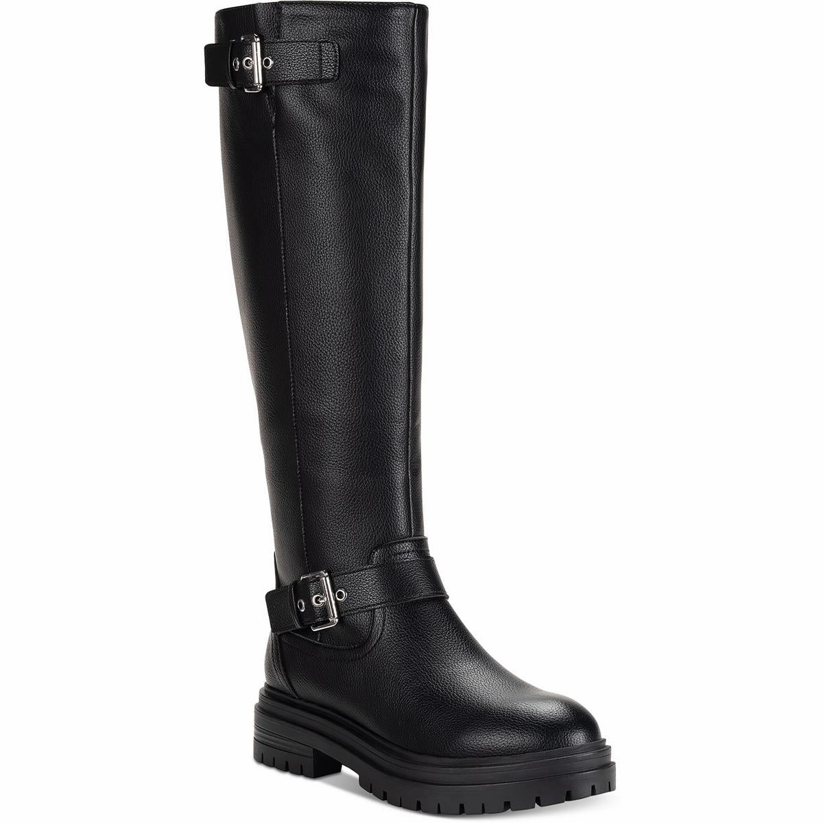 Omegaap Womens Moto Faux Leather Knee-High Boots Low Profile All Day Worker