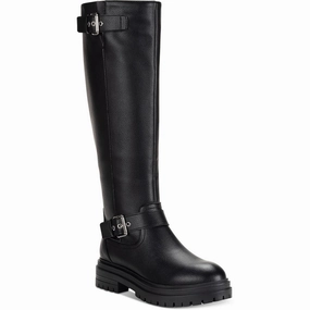 Omegaap Womens Moto Faux Leather Knee-High Boots Low Profile All Day Worker