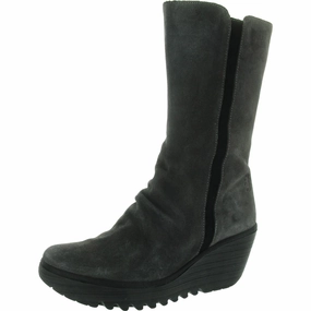 YEMY408FLY Womens Zipper Suede Mid-Calf Boots Comfort Lining Rough Terrain Fashion Focused