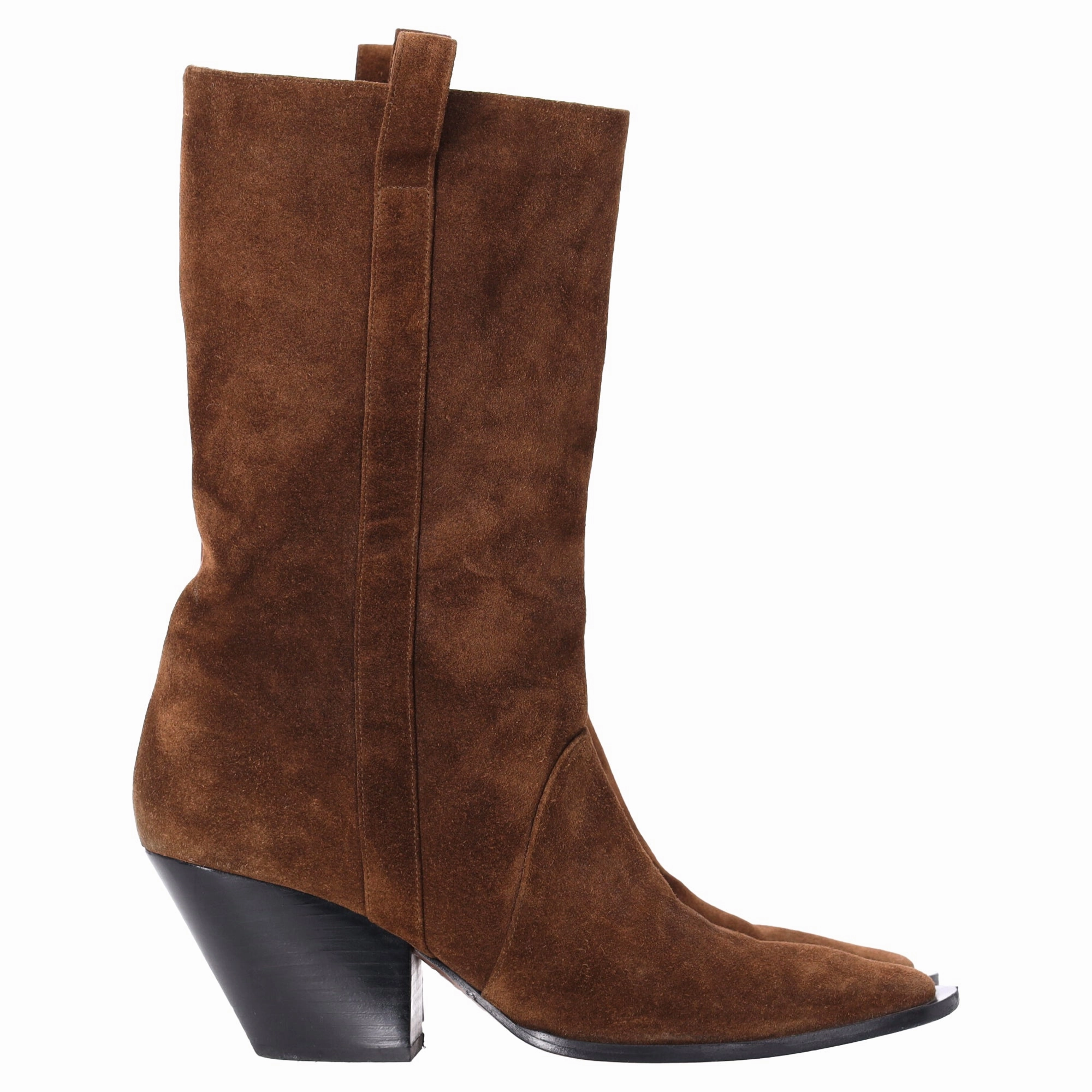 Zimmermann Texano Cowboy Boots in Brown Suede Modern Minimal Comfortable Straps