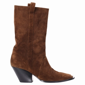 Zimmermann Texano Cowboy Boots in Brown Suede Modern Minimal Comfortable Straps
