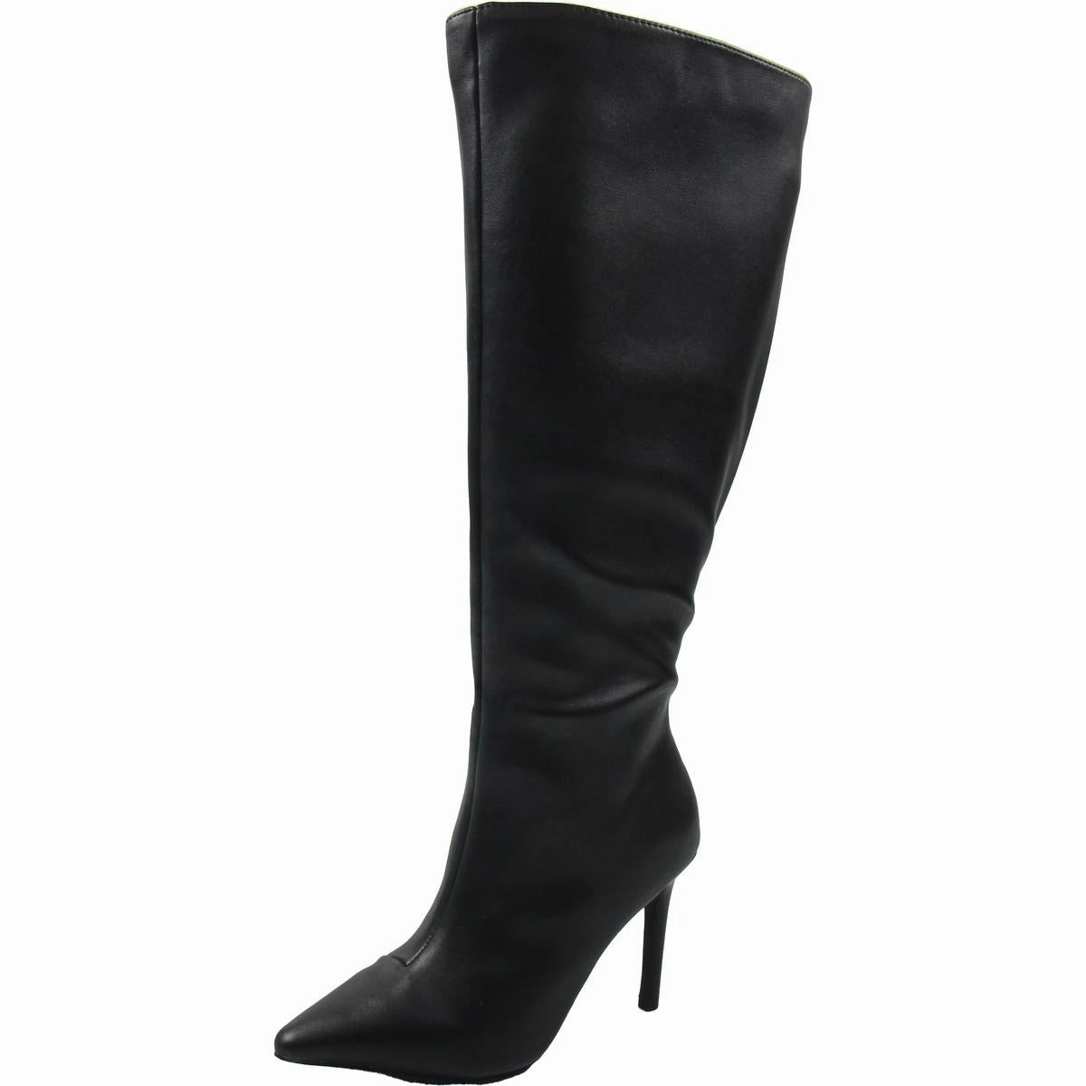 Chunky Sole Silver Glow RAJELP2 Womens Extra Wide Calf Faux Leather Knee-High Boots