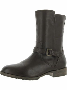 Gloriah Womens Faux Leather Block Heel Mid-Calf Boots Sporty